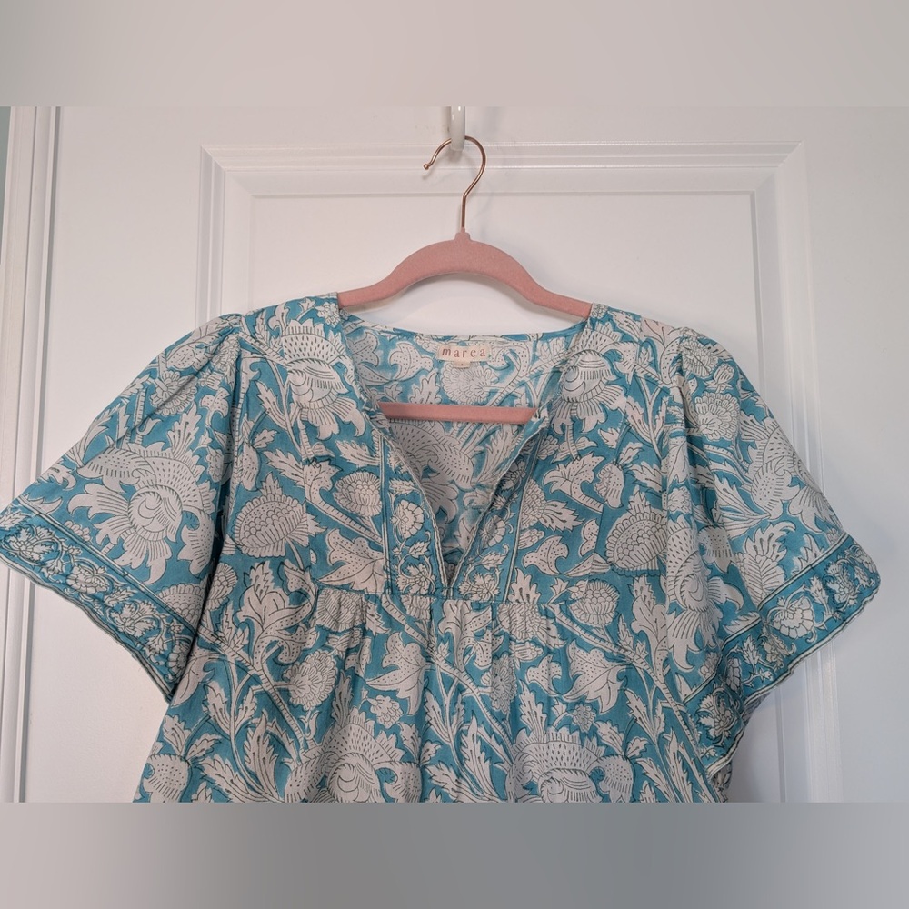 Marcacita Teal Floral Embroidered Cotton Blouse - Picture 2 of 9